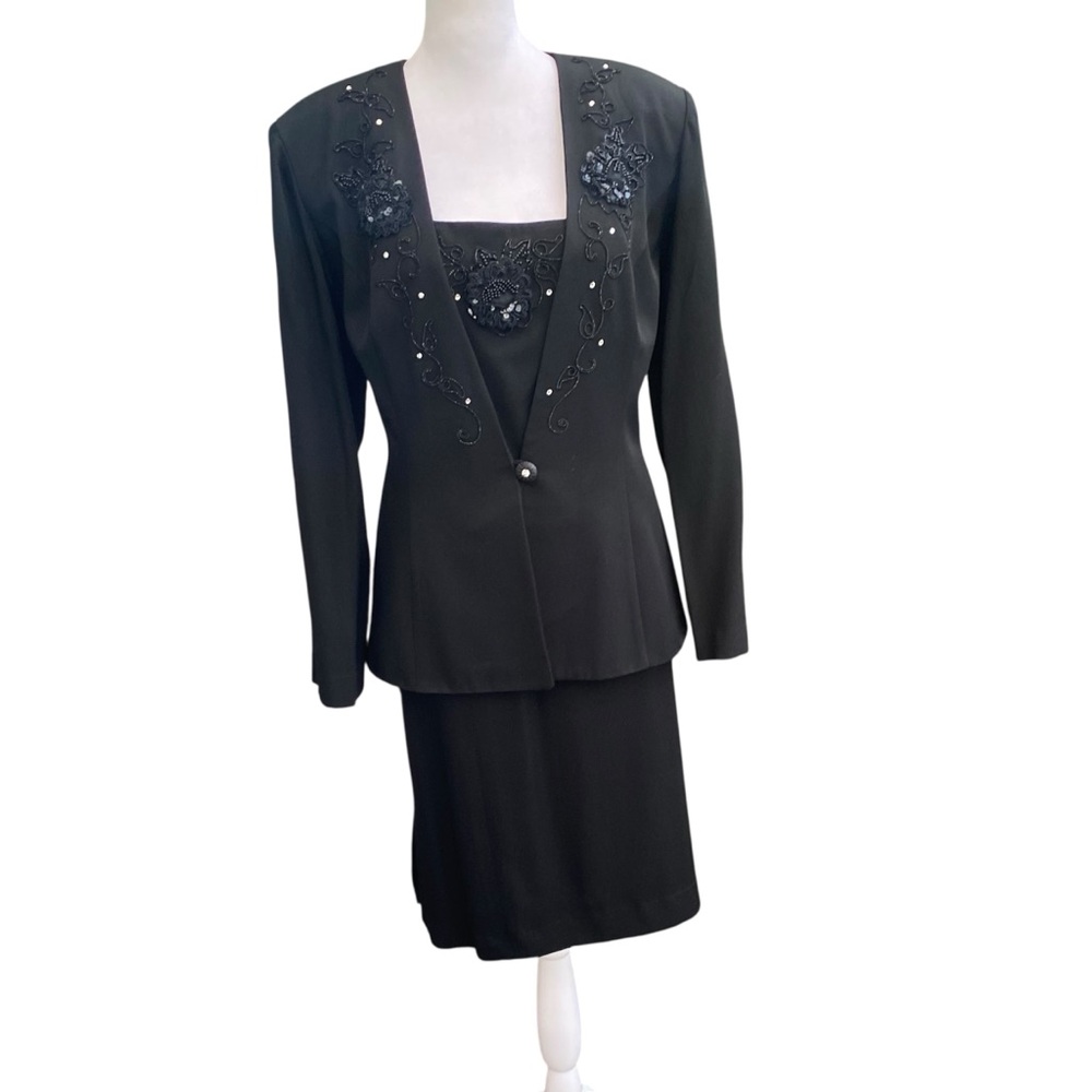 Karen Miller Vintage Black Midi Pencil 3 Pc Skirt Set Beaded Embroidered Goth 12 - Picture 1 of 16